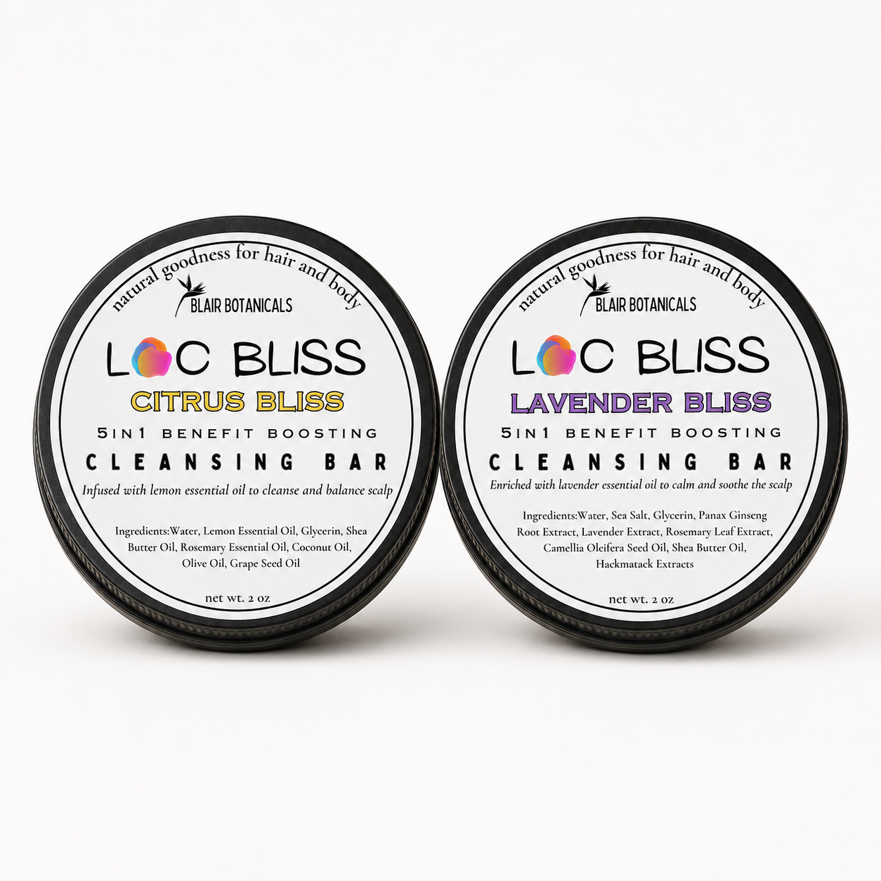 Blair Botanicals Calm Refresh Loc Shampoo Bar Duo bar texture close-up.