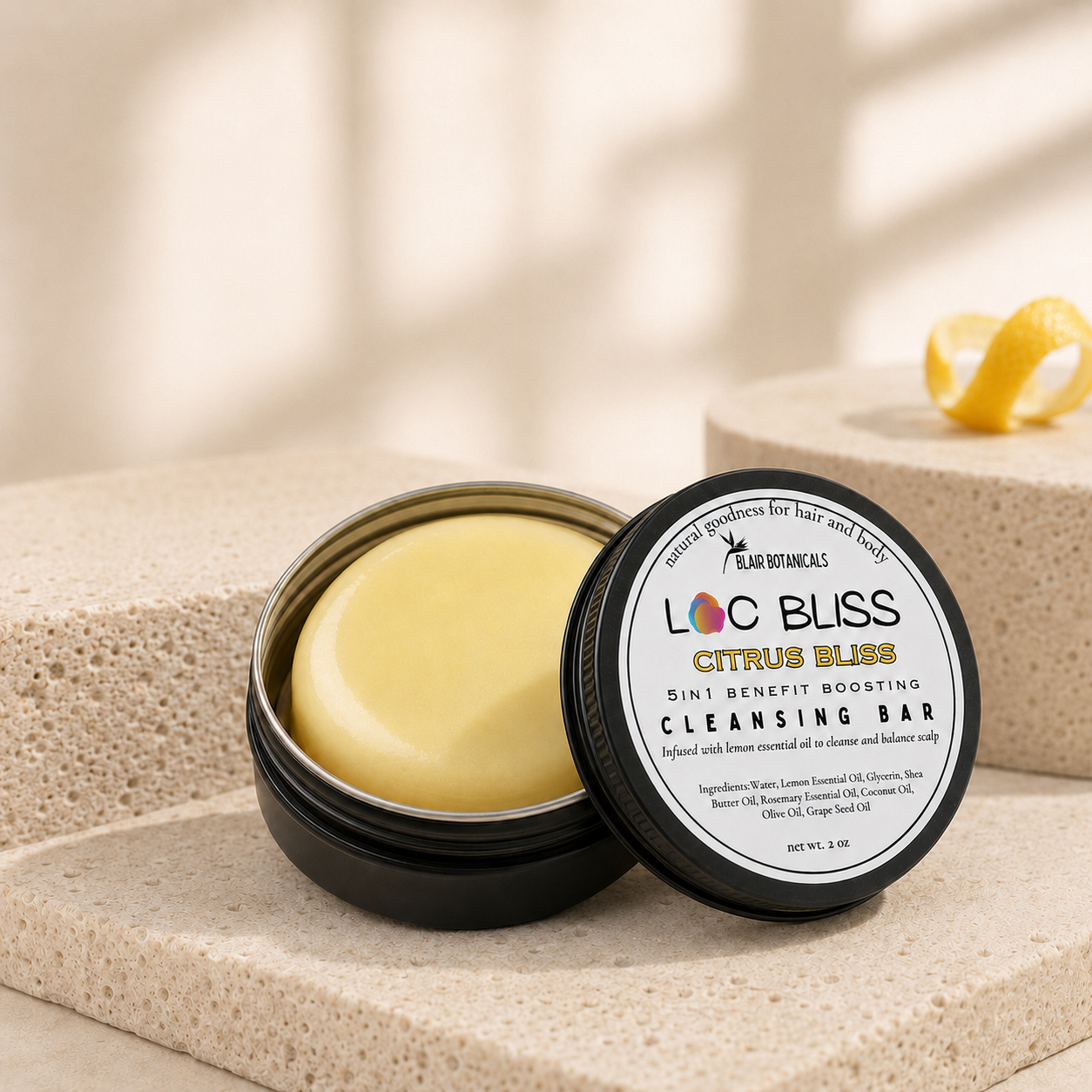 Blair Botanicals Refresh Citrus Bliss detox shampoo bar for dull, starter locs.