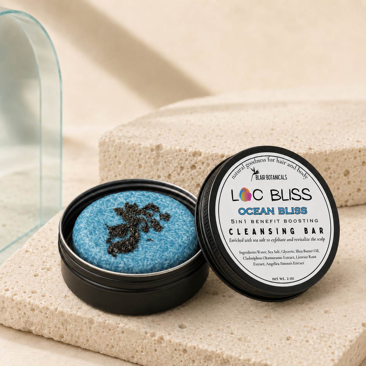 Blair Botanicals Deep Cleanse Ocean Bliss detox shampoo bar for mature locs with heavy buildup.