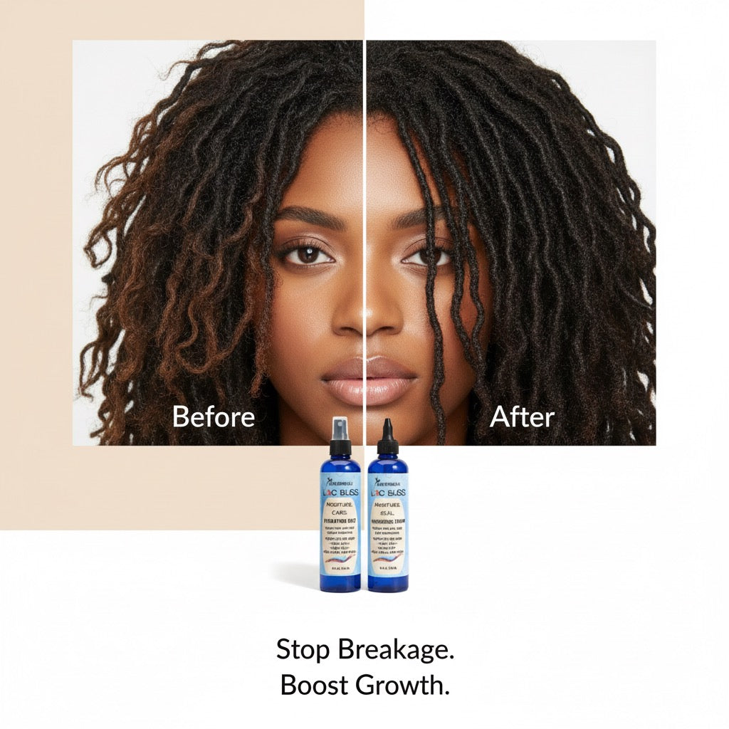 Blair Botanicals Winter Hydration Set for Locs Intense Moisture Mist & Nourishing Serum 8 oz Each in Gold Holiday Organza Bag for Soft Moisture Infused Locs