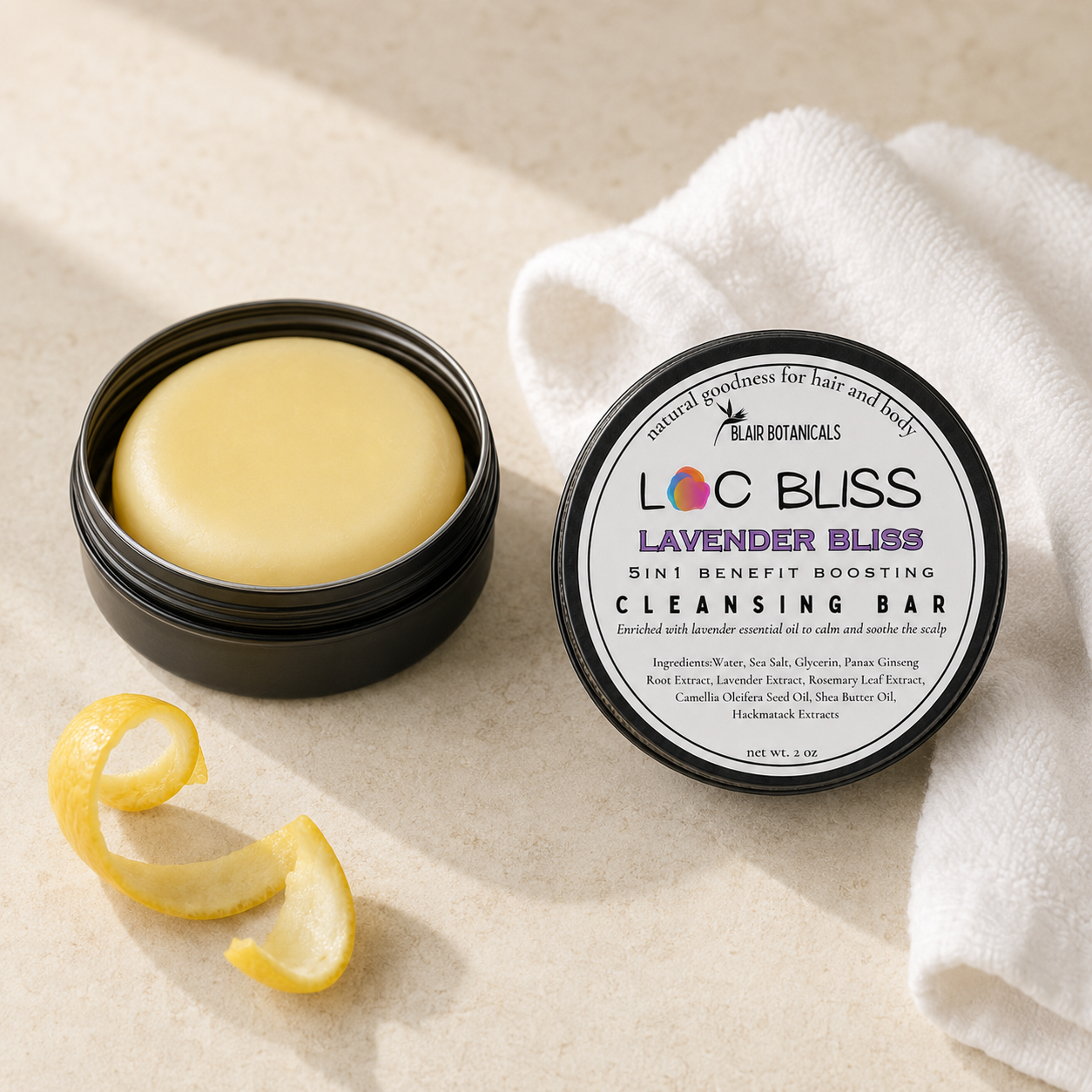 Lavender Bliss and Citrus Bliss shampoo bars from the Calm Refresh Duo.