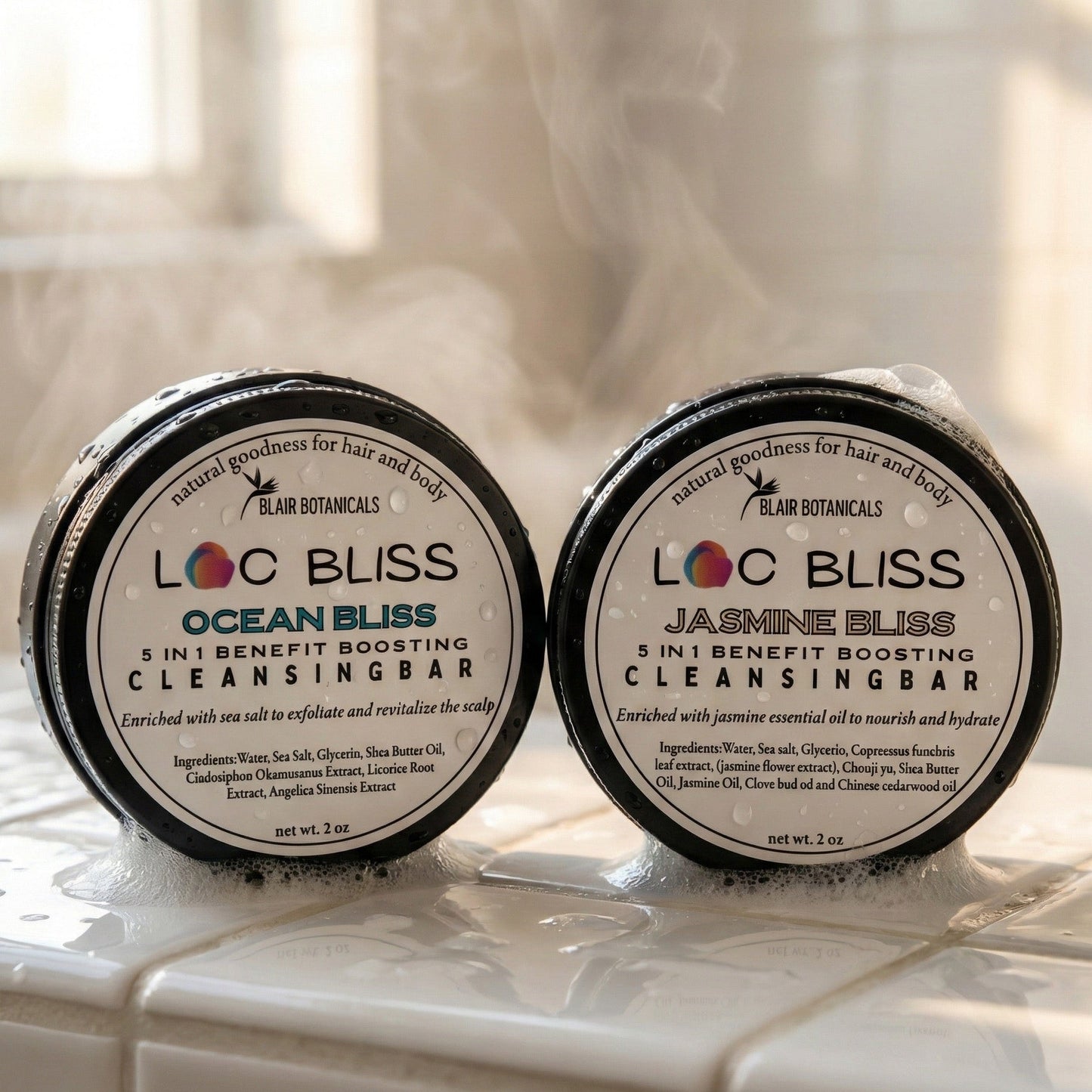 Blair Botanicals Loc Bliss 2 Step Cleansing Bar Duo — detox and moisture shampoo bar pairing for locs.