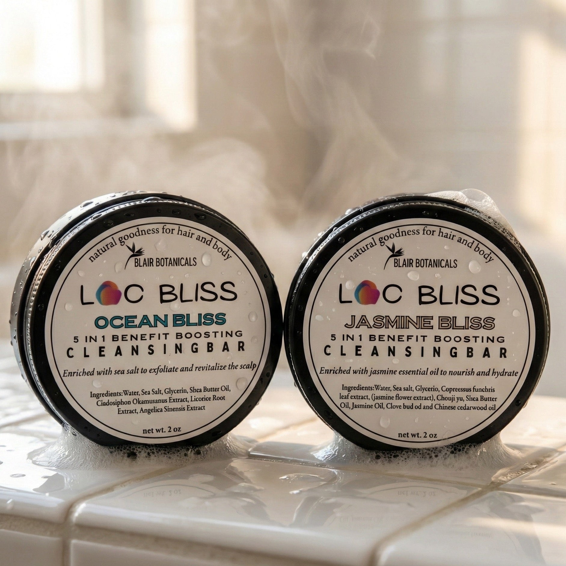 Blair Botanicals Loc Bliss 2 Step Cleansing Bar Duo — detox and moisture shampoo bar pairing for locs.