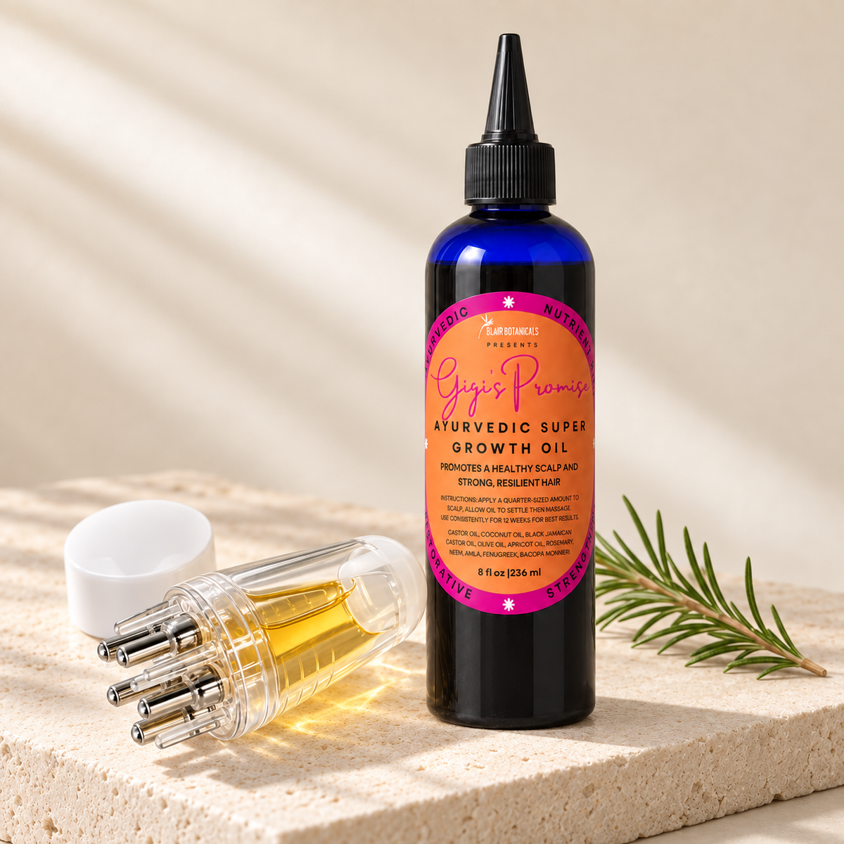 Draft of Gigi’s Promise 8 oz oil and precision scalp applicator ritual kit